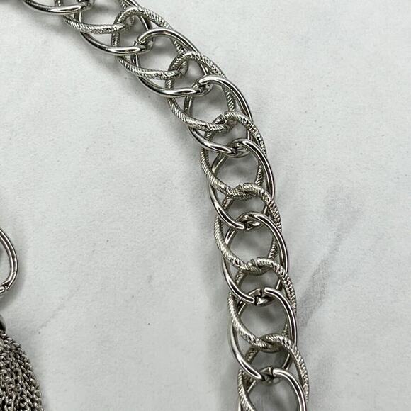 Silver Tone Open Buckle Tassel Metal Chain Link Belt One Size (OS) Y2K ✨ - Picture 7 of 12